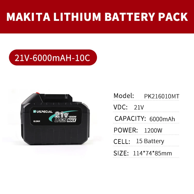 6000mAh 21v 10c 1260w литий-ионная аккумуляторная батарея 18650 для makita power tool