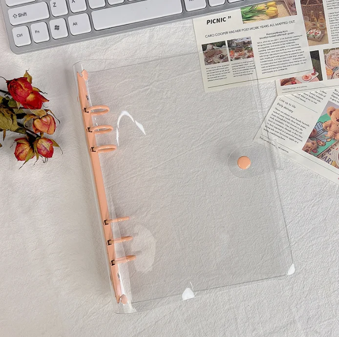 Transparent Colorful A5 Binder with 6 Ring PVC O Shaped Metal Ring Clip A6 Notebook Folder Paper Material