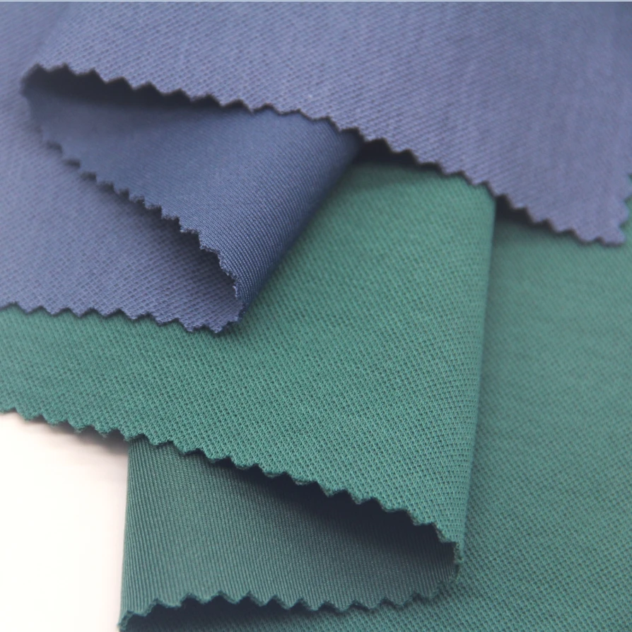 Original Factory High Quality Knitted 200GSM Pique Air Layer Poly Cotton Stretch Fabric Solid Dyed For T shirt Clothing