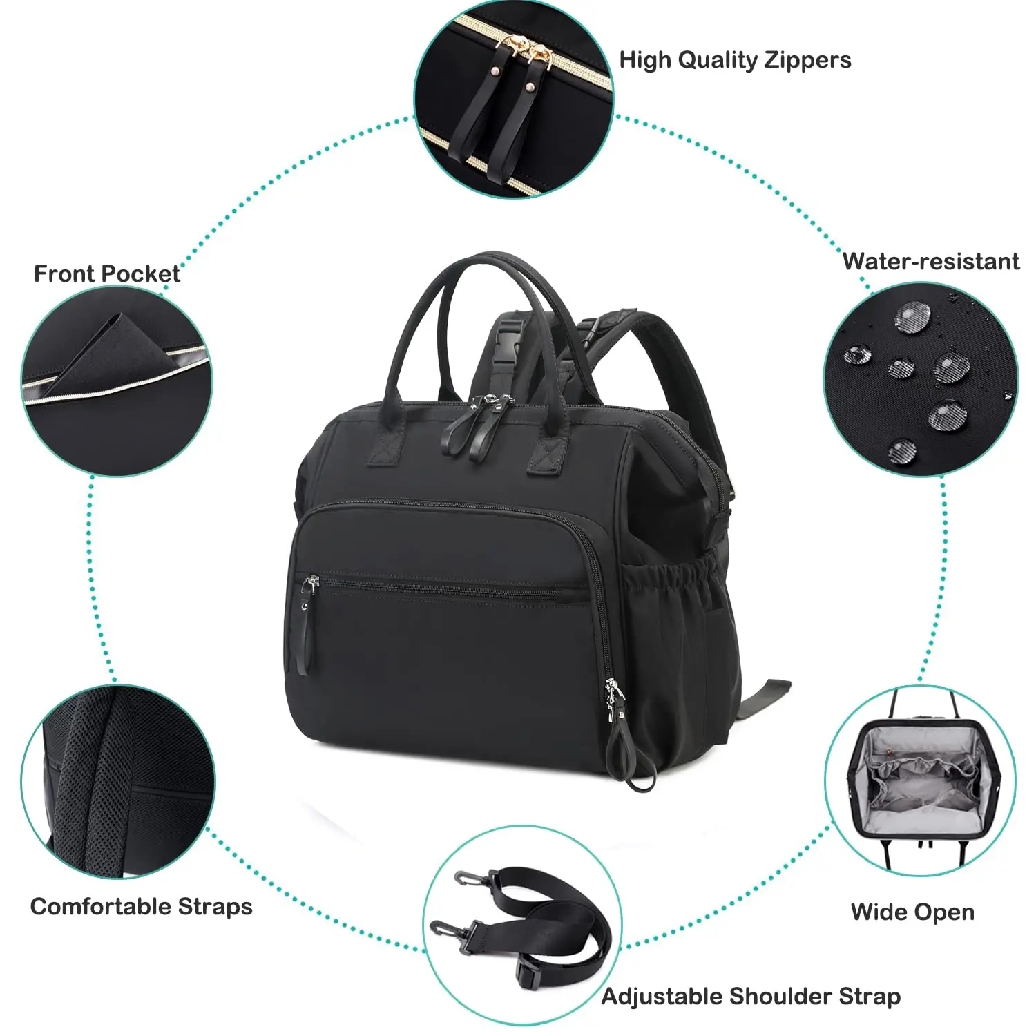 Custom Large Capacity Diaper Bag tote Nylon 3 Ways Travel Backpack and Should bag with Anti-theft Pockets