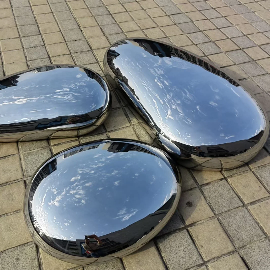 Wholesale Garden Decor Mirror polishing Stone shape Abstract stainless steel pebble Elliptical sculpture