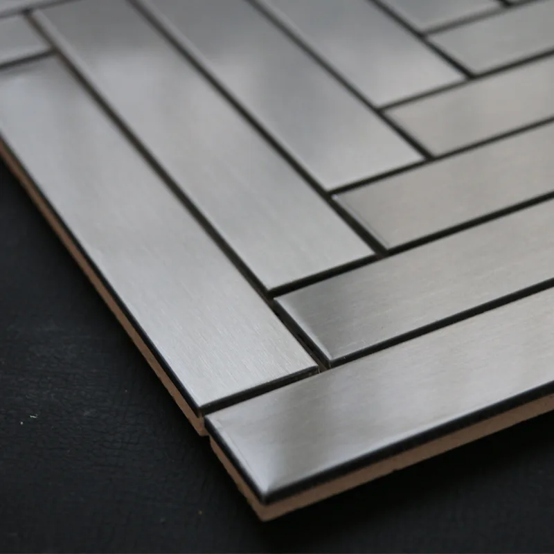 Metal Mosaic Tiles W-type Bright Face Stainless Steel Silver Modern Aluminum Alloy 4mm Interior Wall Parquet 1  Feet T/T