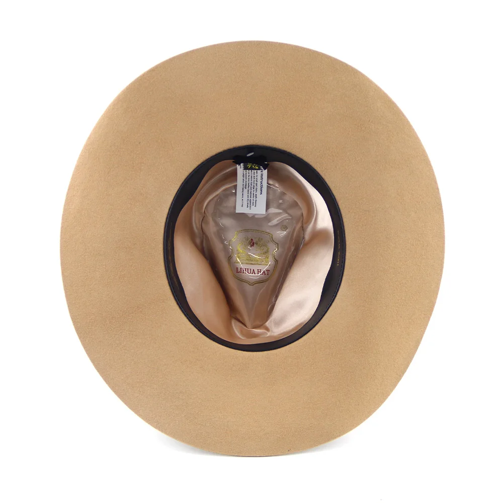 LiHua Wholesale Unisex 100% Wool Felt Large Brim Cowboy Hat Men Customized Leather Cowboy Hats