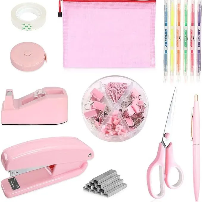 Модный симпатичный подарочный канцелярский набор розового степлера сумка для файлов маркер ручка ножницы рулетка канцелярских принадлежностей студентов