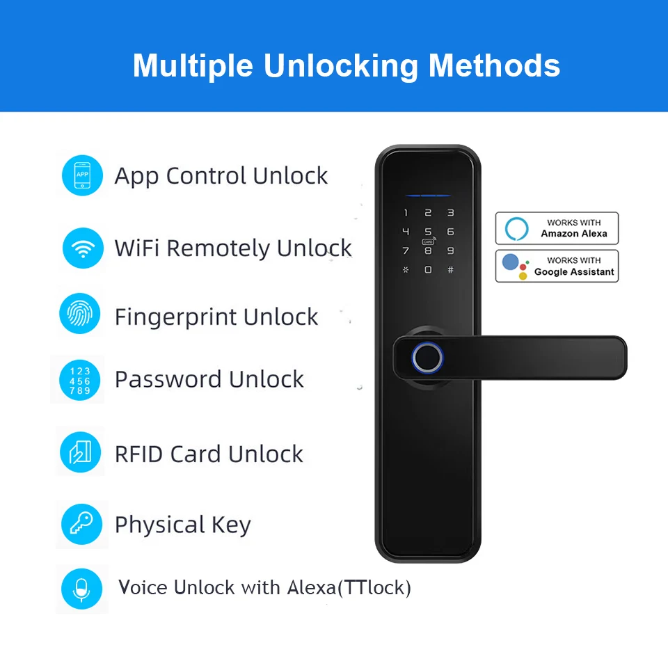 Tuya Wifi App Smart Doorlock Intelligent Biometric Fingerprint Smart Lock Safety Door Handle Keyless Lock