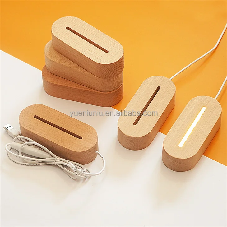 Yueniuniucreative Solid Luminous Usb Switch Night Light Base 3d Acrylic Lamp Led Light Bases for Decoration Led Wooden Base Wood