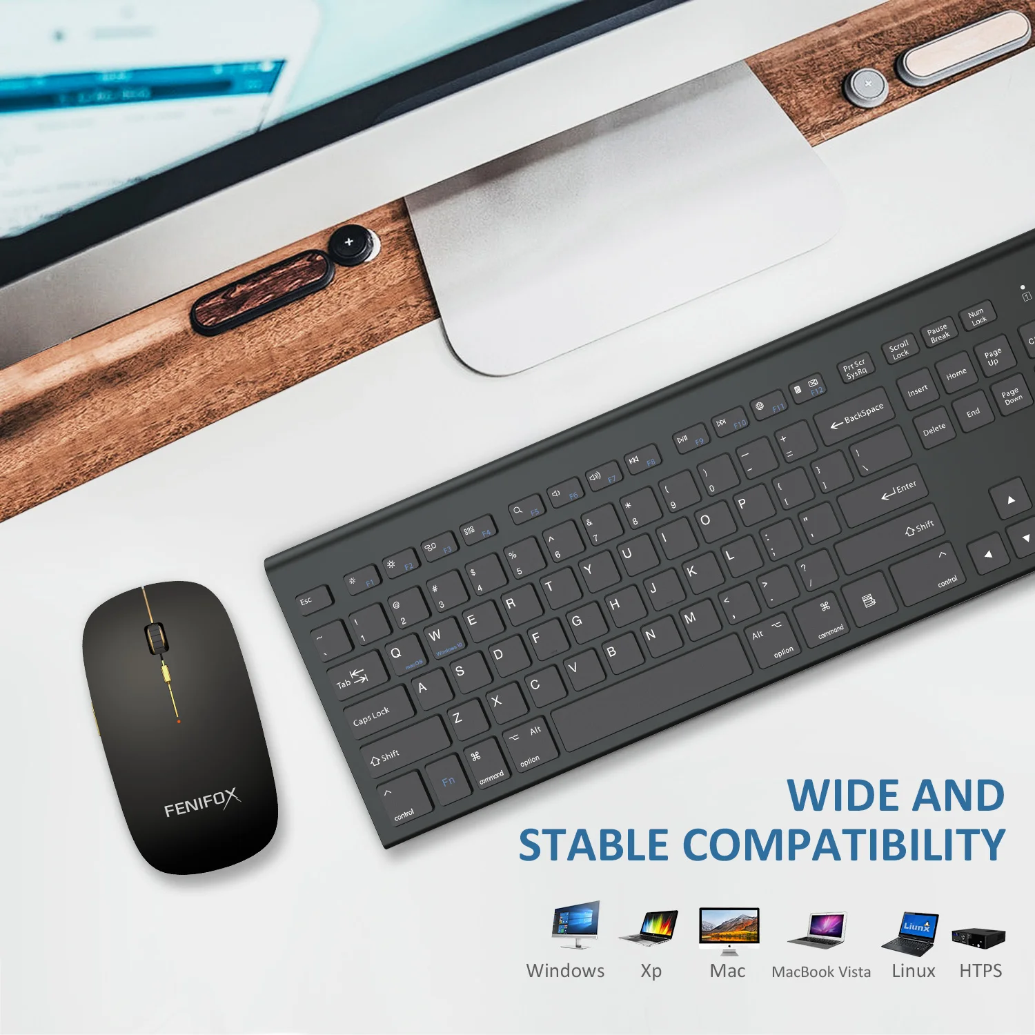 Эргономичный выбор наклона двойная система переключение 104 клавиш полный размер ножницы-клавиша беспроводная клавиатура и мышь комбинированный черный золотой