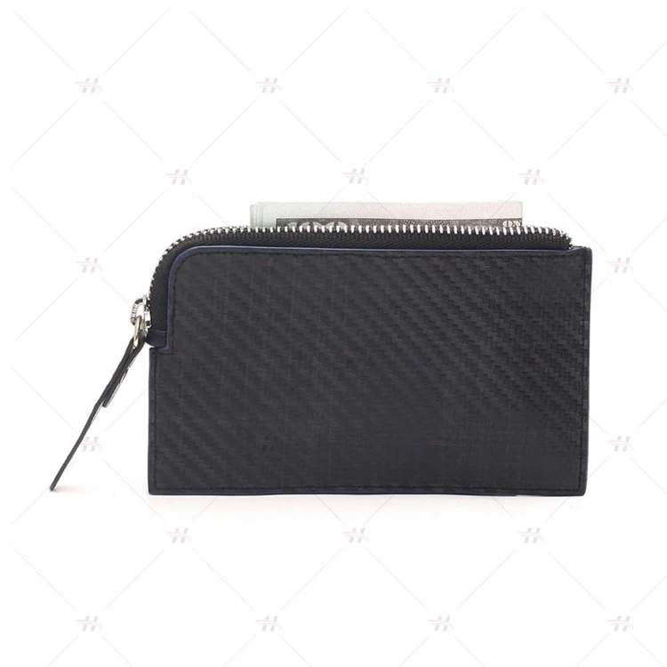 
RFID Blocking Zipper Wallet Leather Coin Purse Carbon Fiber Slim Zip Pocket 