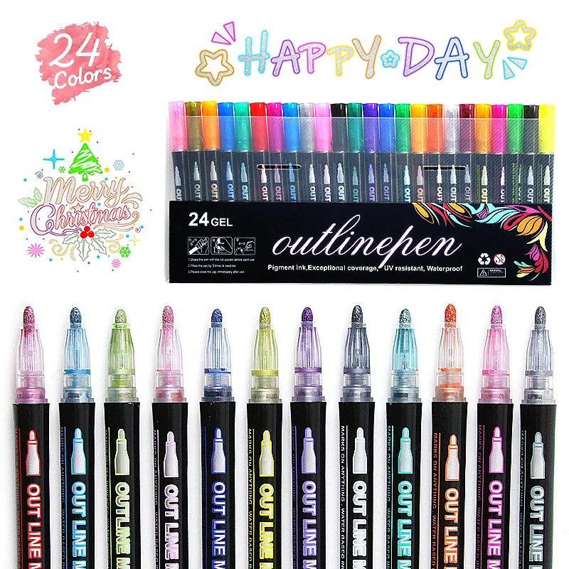 8/12/24 красочный двухлинейный контурный маркер DIY Doodle Painting Marker