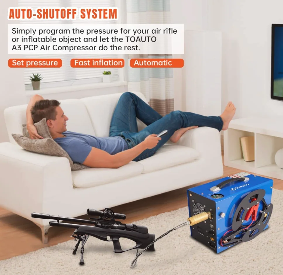 PCP  compressor, pcp 12v 300bar automatic stop, no oil/water, 4500Psi/30Mpa, 8MM, suitable for paintball/PCP, 220V AC or 12V