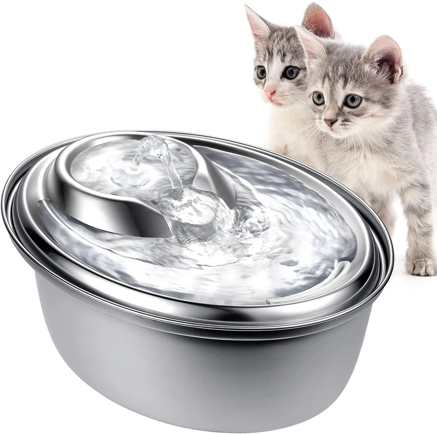 Cat Water Fountain Stainless Steel, 100oz/3L , with 6 Replacement Filters, 1 Silicone Mat and 3 Cleaning Brushes