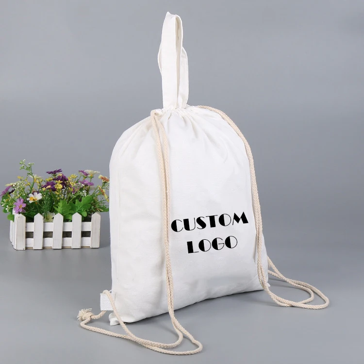 Wholesale Personalized Custom Printed Sports Canvas Cotton Drawstring Bag Backpacks Calico Drawstring Bags with logo