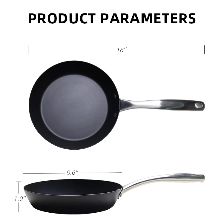 Customized Carbon Steel Frying Pans Pre-seasoned Kitchen Black With Stainless Steel Handle Fry Pan