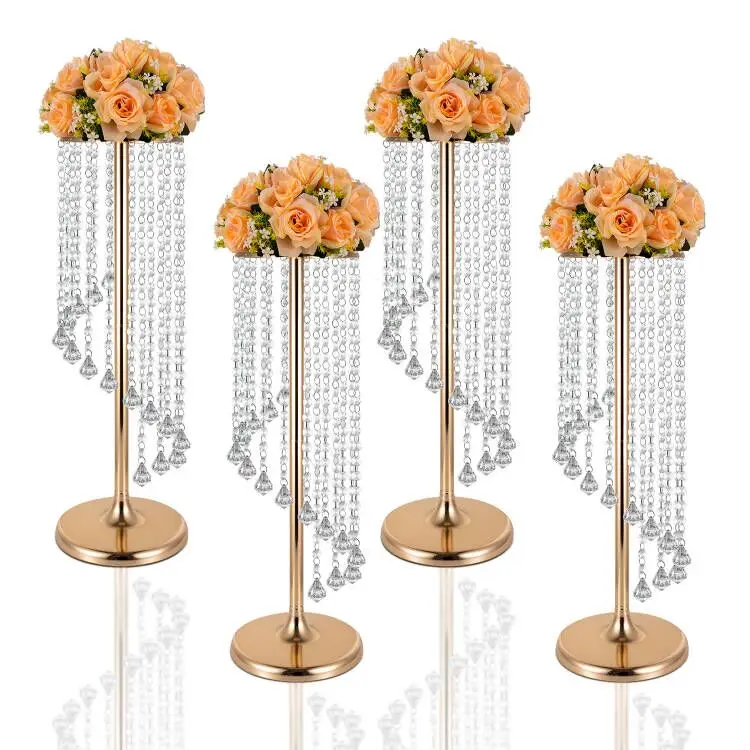 4pcs Gold Silver Wedding Road Lead Decoration Crystal Metal Party Flower Stand Table Centerpieces Factory Direct Sales