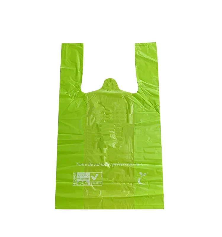 OEM PE PVC recyclable PLA PBAT corn starch biodegradable plastic vest carry bag grocery t-shirt shopping bags
