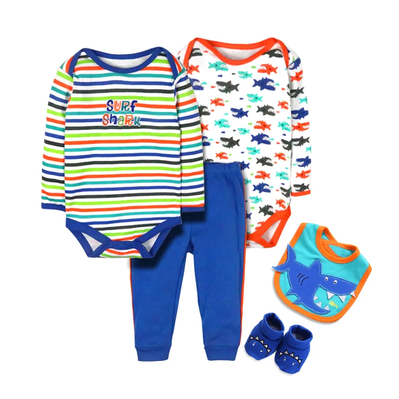 New Fashion 100% Cotton Embroidered Baby Clothes Long Sleeve Baby Boy Clothing Set