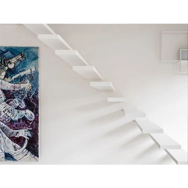 
Hot sale modern red white oak stair case floating hardwood stairs led floating glass stair 