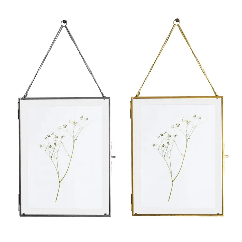 6x8 Golden Glass & Metal Hanging Picture Frame Wall Mounted Photo Frame Gold Hanging Photo Frame