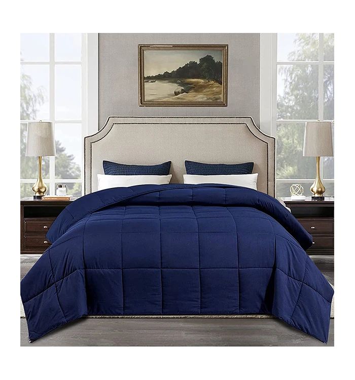 Hypoallergenic microfiber bed comforter navy blue down alternatives king bed quilt comforter set