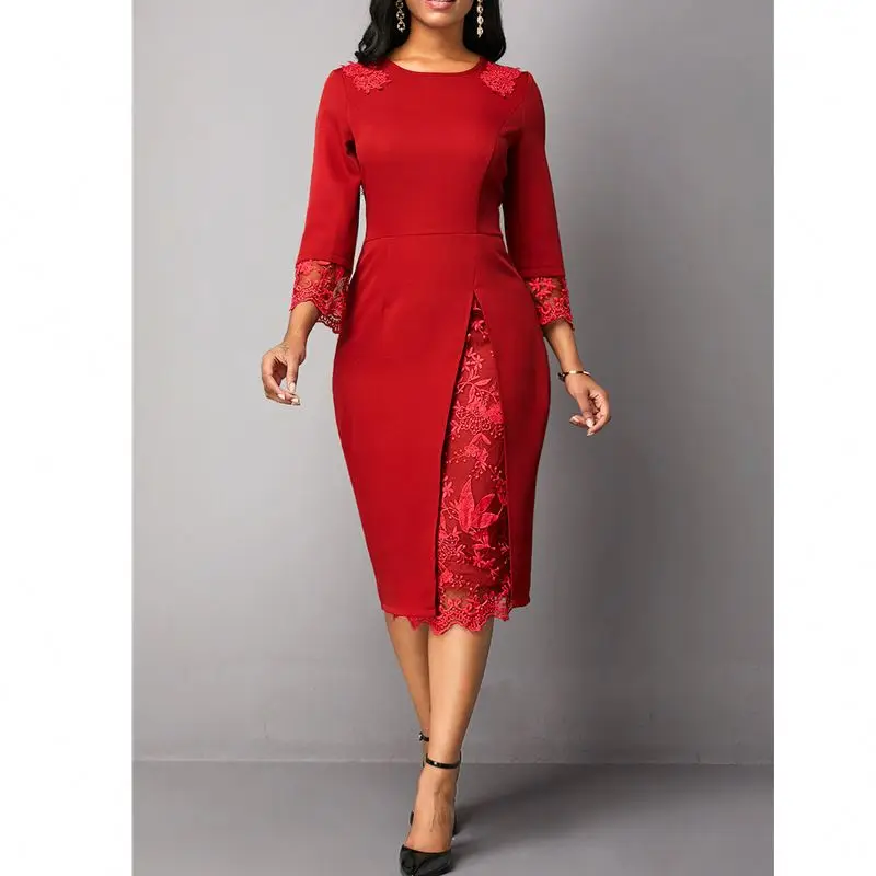 Red petals lace big size sexy lady business attire