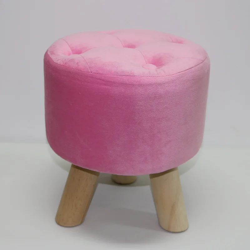 Reatai velvet fabric wood frame indoor wooden legs tabouret fluffy stool chair on sale soft velvet footstool