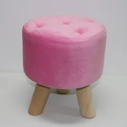 Reatai velvet fabric wood frame indoor wooden legs tabouret fluffy stool chair on sale soft velvet footstool
