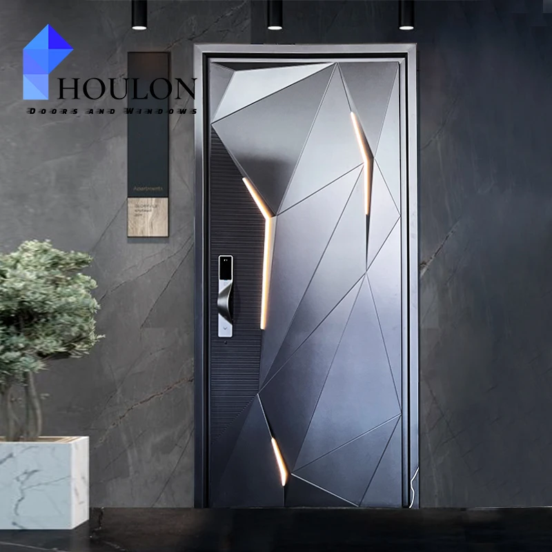Patterned Metal Panel Pivot Door Sound Proof Fire Proof With Door Bell Top Seller Modern Security Steel Door
