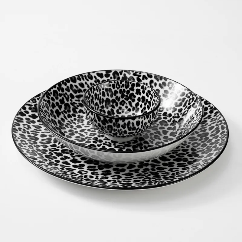 Leopard Ceramic Printed Tableware suit Moonlight Shallow Plate Western Steak Export to Europe and America
