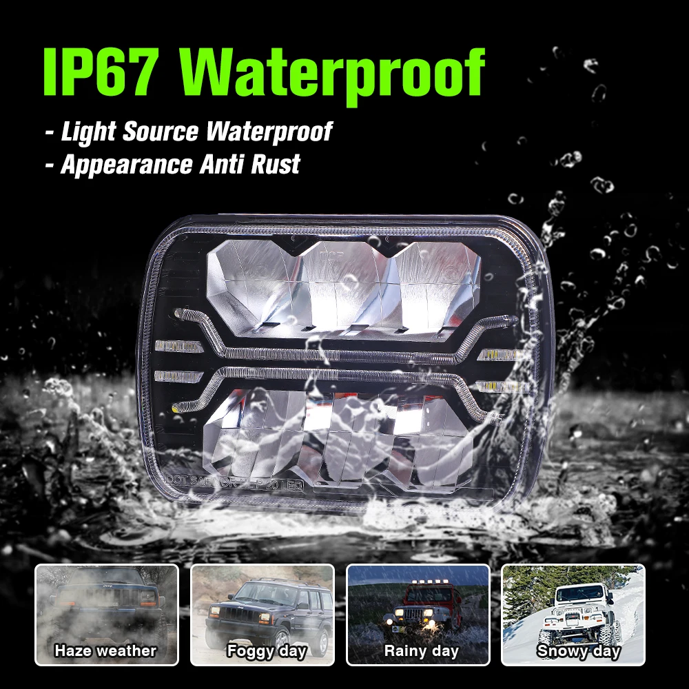 Car Accessories 5X7 7X6 80W Square Headlight Headlamps For Jeep Wrangler Yj 1986-1995 For Jeep 1984-2001 Cherokee Xj