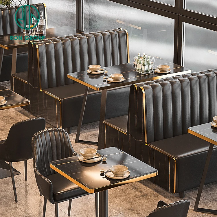 Hotel leather luxury marble square coffee shop commercial cafe bar restaurant furniture sofa booth seating table chair set