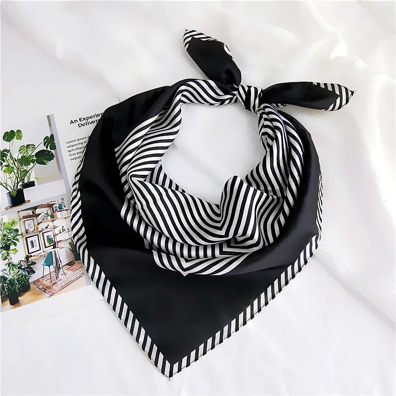 70CM Square New Fashionable Spring Scarf 2 Colors Stripe Pattern Neckerchief Scarf Bandana Scarf for Women