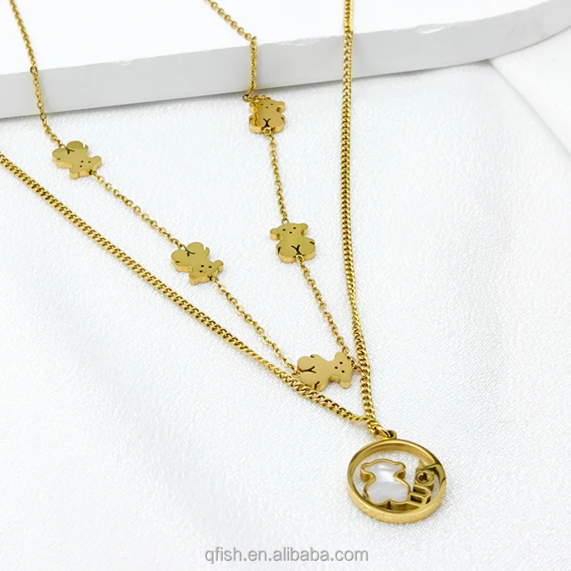 In Stock Wholesale Fashion Jewelry 18K Gold Plated Bear Teddy Charms Pendant Long Necklaces For Women