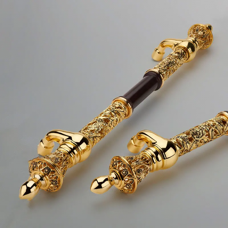 Luxury entrance glass door handle Gold exterior Large entrance swinging wooden door handle Villa Hotel front pivot door handle