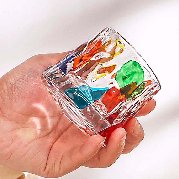 Color High Borosilicate Cocktail Fashion Mess Double Wall Champagne Glaze Whisky Water Glass Cup