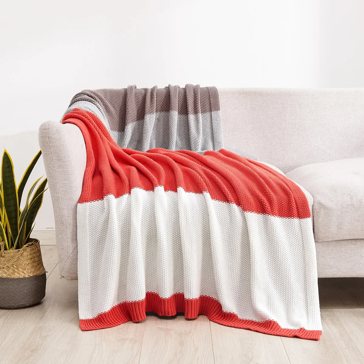 Custom Decoration Luxury 100% Cotton Knitted Throw Blankets for home