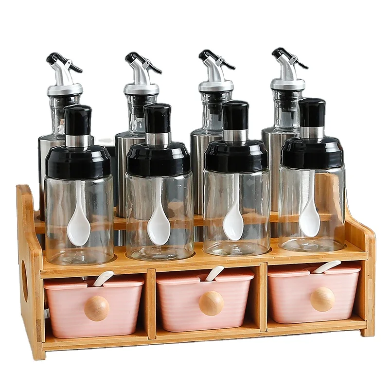 11pcs Kitchen Spice Jars Set Storage Containers Spice Jar Ceramic Spice Jar Square With Bamboo Tray