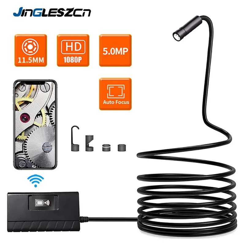 Upgrade 5.0MP HD WiFi Borescope Semi-Rigid Snake Inspection Camera with Auto Focus 6X Zoom for Android