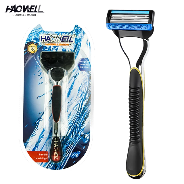 HW-B502DR Five 5 Blade system razor stainless steel sharp blade mens shaving razor with rubber metal handle