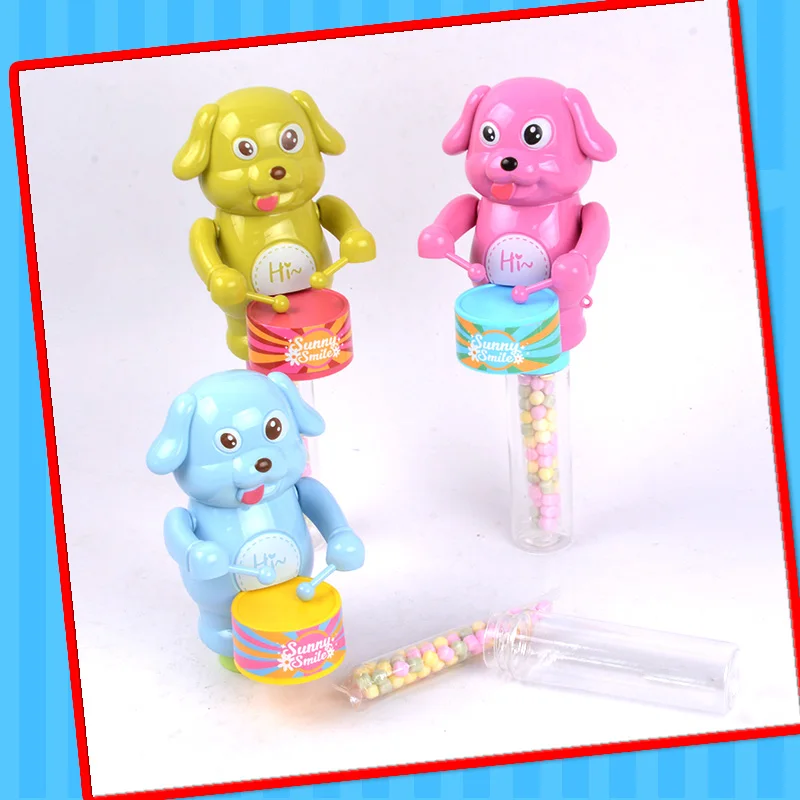 Hot selling plastic animal toy dog drummer toy stick  toy with candy
