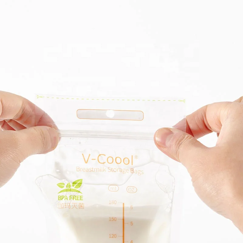 
V-Coool Wholesale BPA Free freezer safe zip lock self-standing up breast milk storage bag for breast feeding 