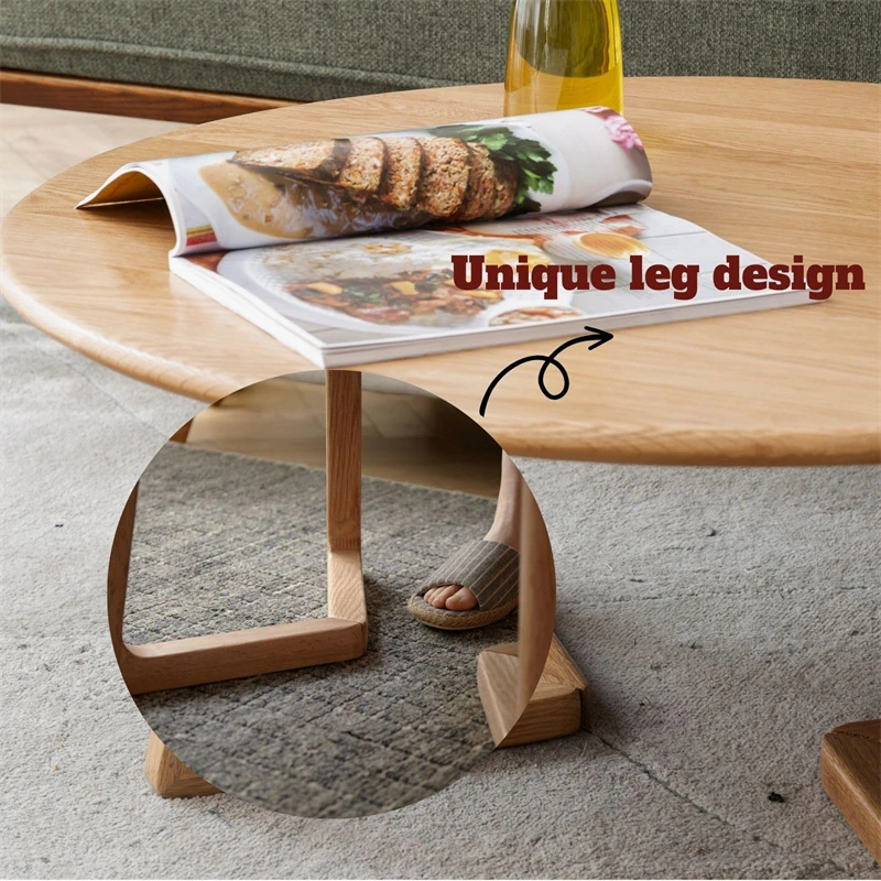 Log Color Low Modern Round Solid Oak Wooden Coffee Table for Coffee Shop