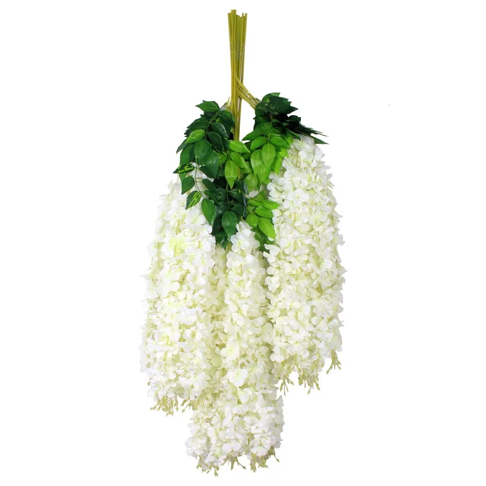 Wholesale 12pcs Hanging Silk Wisteria Flowers Artificial White Purple Wisteria Vines Flowers For Home Wedding Wall Decoration