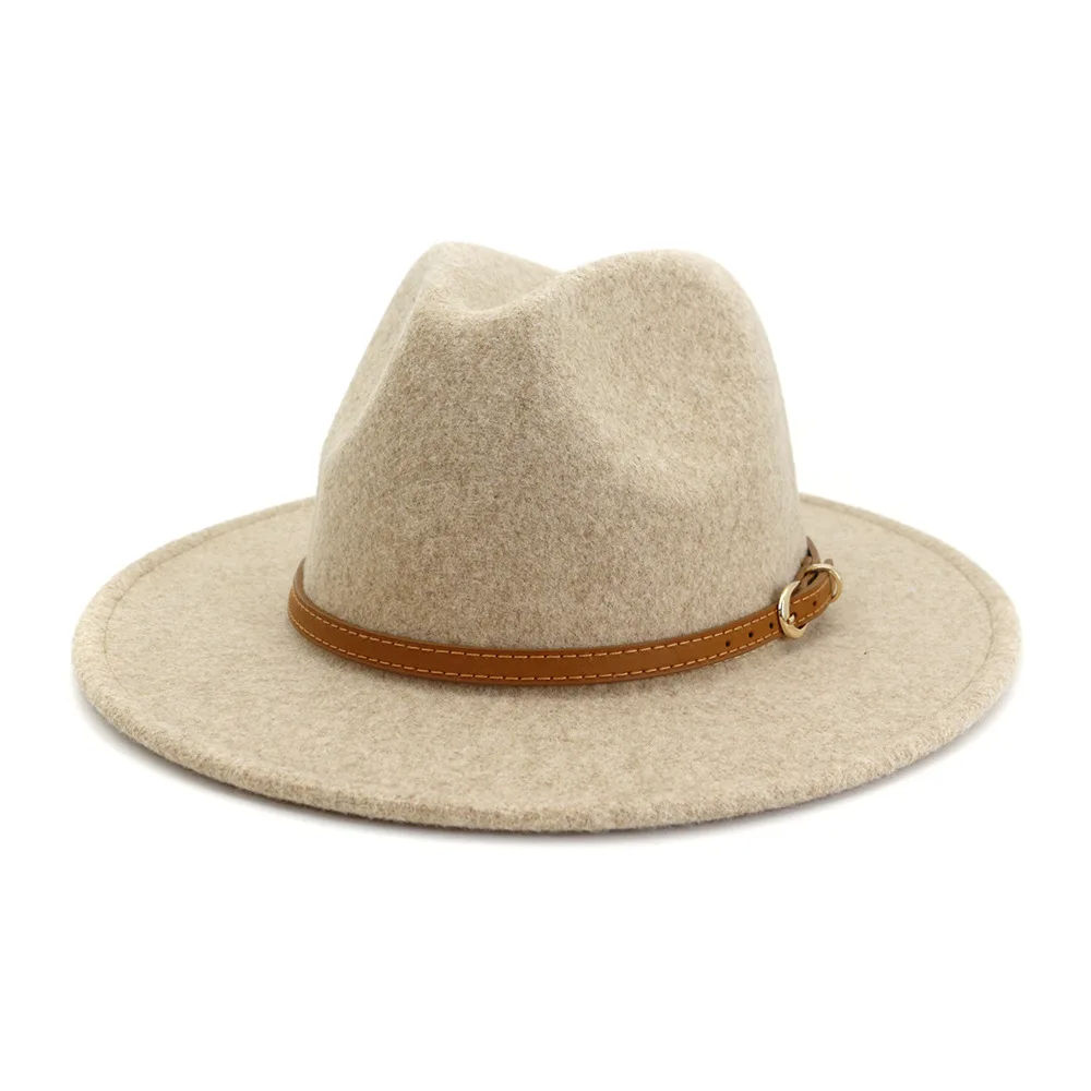 Women Belt Buckle Wool Wide Brim Fedora Hat wool felt Jazz hat