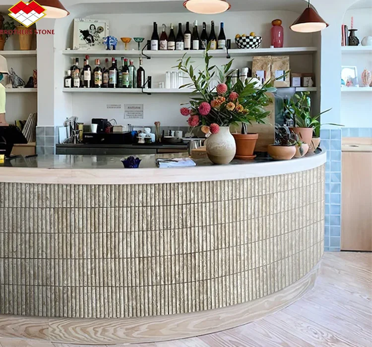 Interior Decoration White Travertine Fireplace Tiles Concave Honed Fluted Wall Marble Wall Panel for Living Room Bathroom