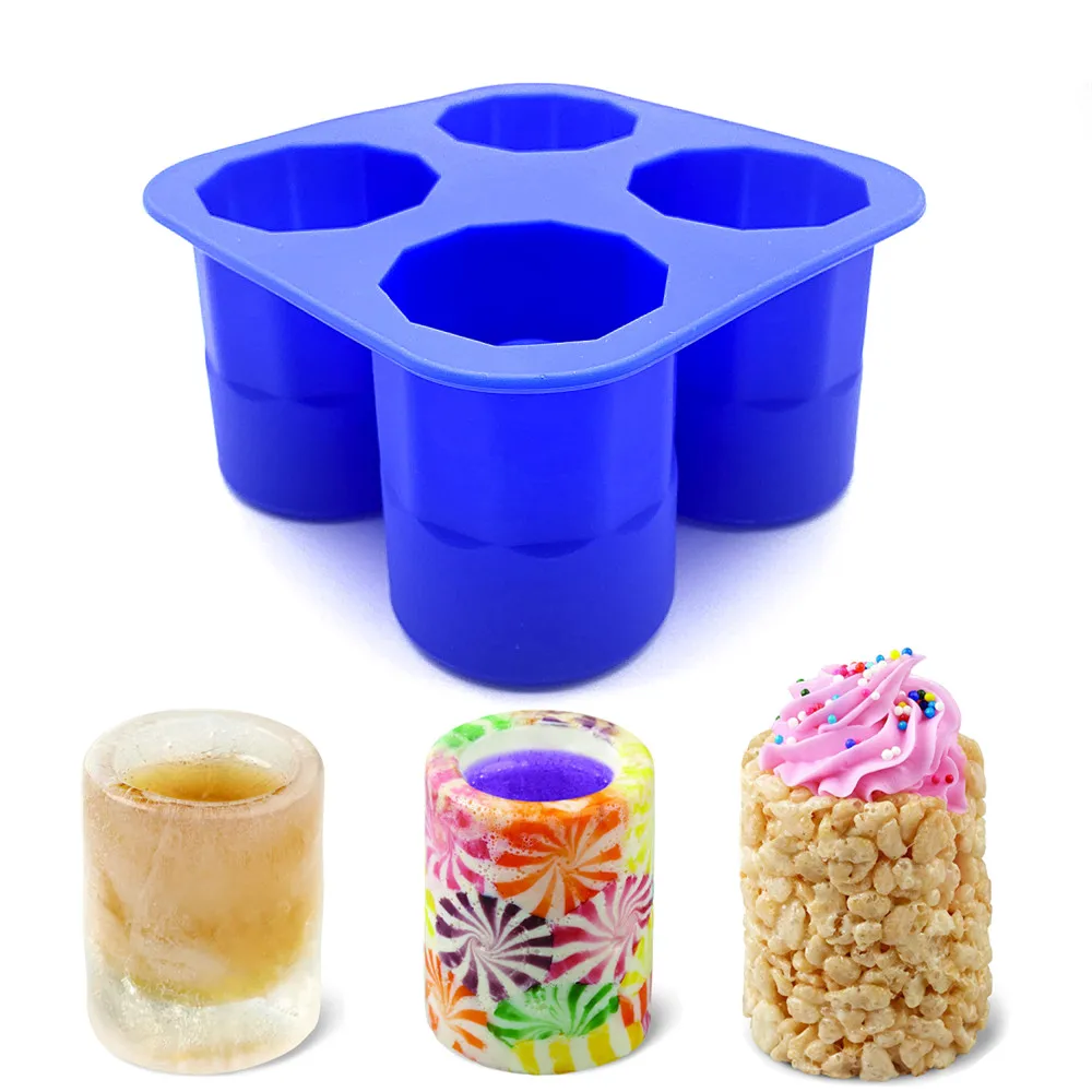 Make Edible Shot Glasses Mold, Gelatin or Candy Shot Glass 4 Cavity Round Silicone Ice Mold Shot Glass