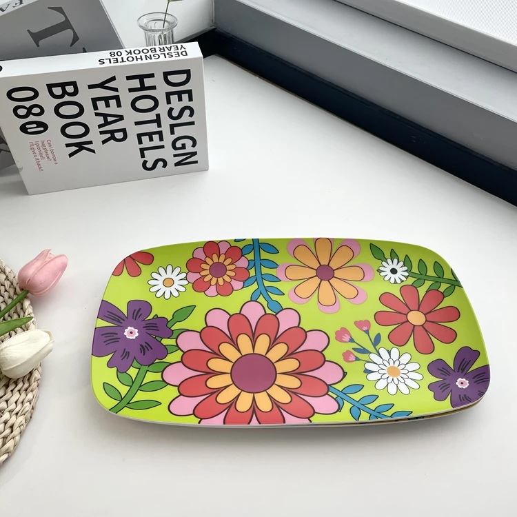 Custom Plates Sushi Dessert Flower Design Japanese Style Plastic Rectangle Plates