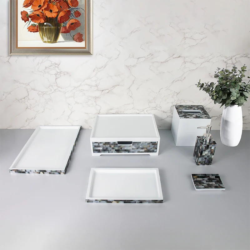 5-6 Star Hotel Bathroom Luxury Hotel Amenities Set Shell Effect Resin Bathroom Accessories Set Bathroom