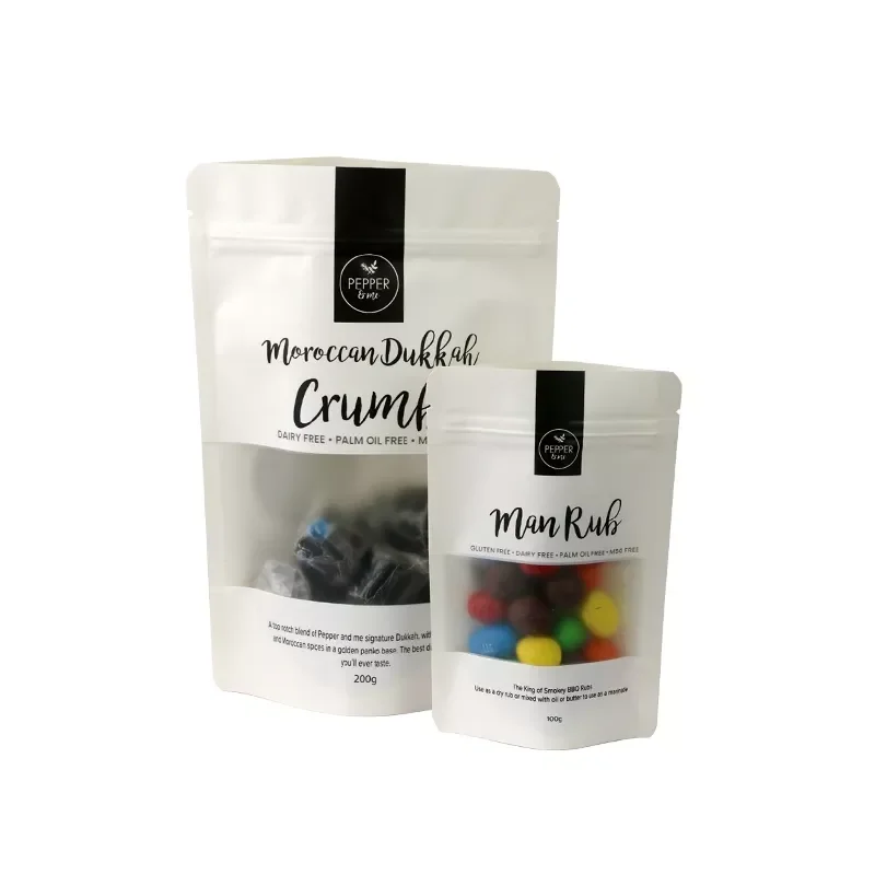 Bolsa kraft Wholesale Custom Window Nuts Cereals Candy Brown Independent Standing Up Pouches Craft Food Packaging