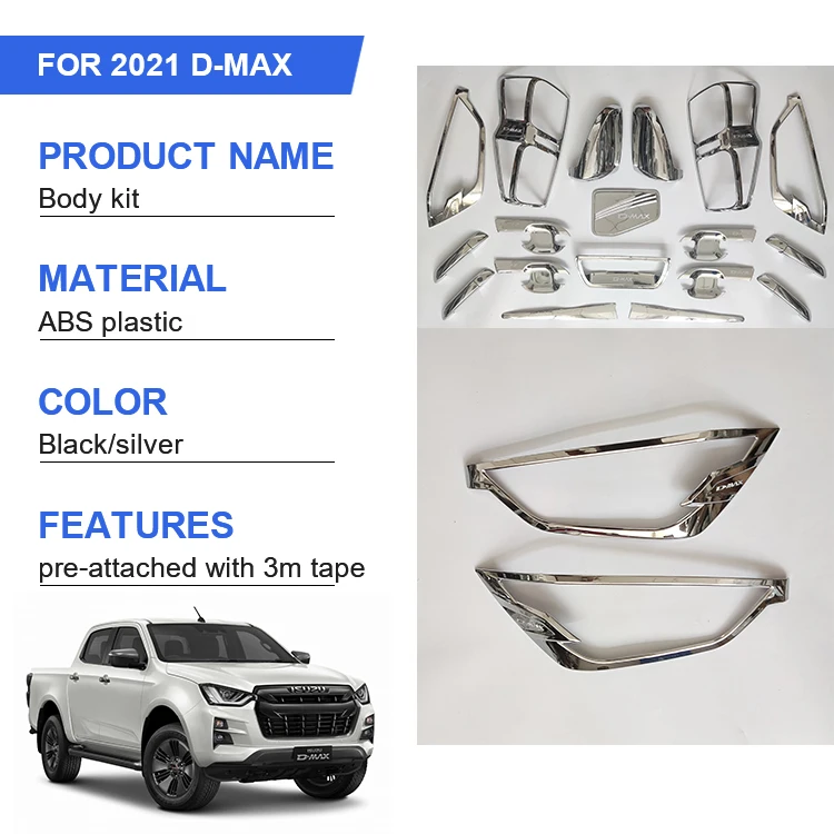 4x4 Pickup Truck Accessories Black Chrome Door Handle Light Cover Full Set Body Kits for Isuzu Dmax
