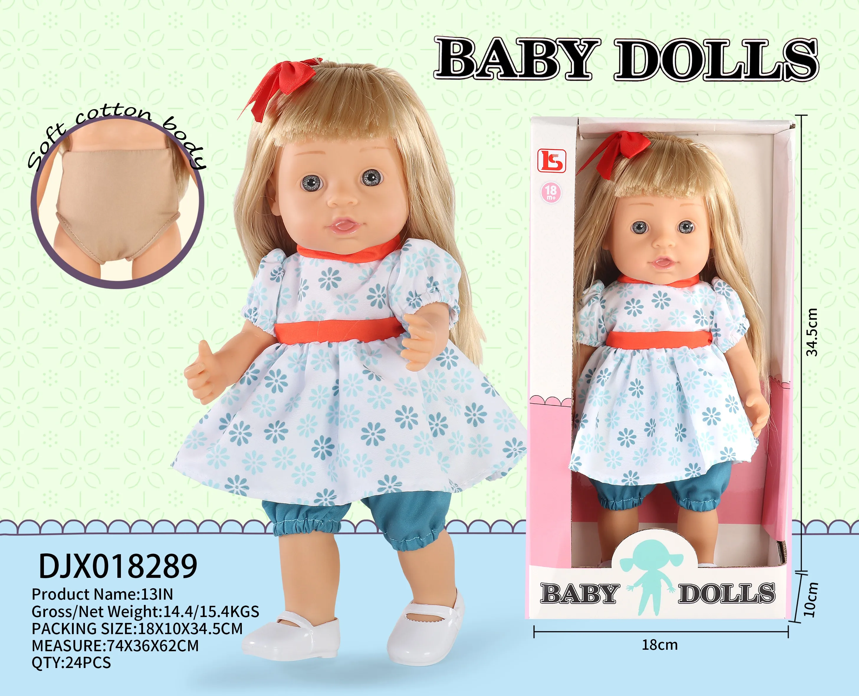 13 Inch Vinyl Baby Doll with Cotton Body for Girl Interactive Accompany Doll for Kids